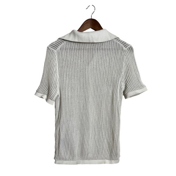Suitsupply Off-White Crochet Polo Cardigan Cotton Silk Mens Medium - Picture 3 of 10